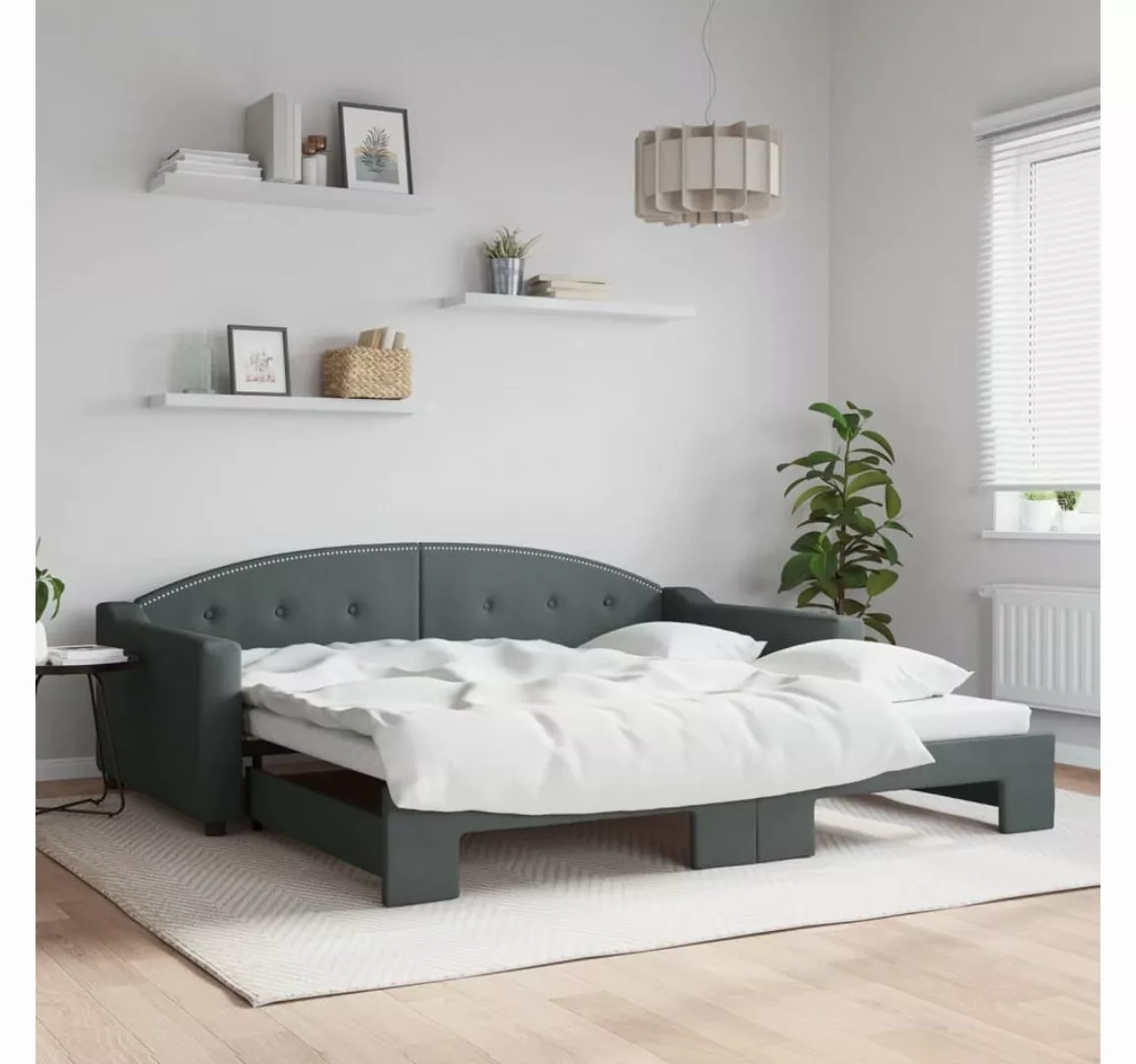 vidaXL Gästebett Gästebett Tagesbett Ausziehbar Dunkelgrau 100x200 cm Stoff günstig online kaufen