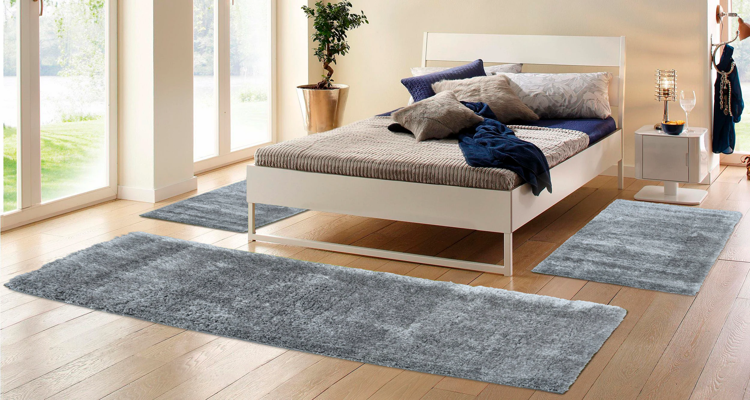 my home Bettumrandung »Malin«, (3 tlg.), Hochflor, Shaggy, Uni-Farben, leic günstig online kaufen