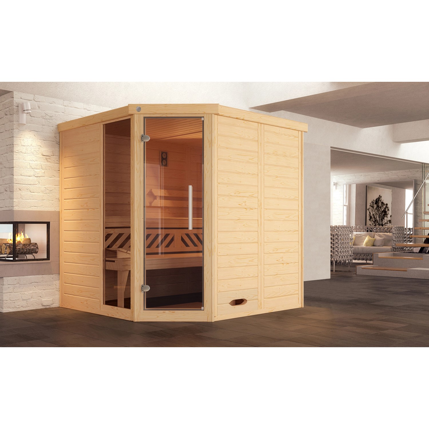 Weka Massivholzelementsauna Kemi Eck 1 Sparset 7,5 kW BioS Glastür/Fenster günstig online kaufen