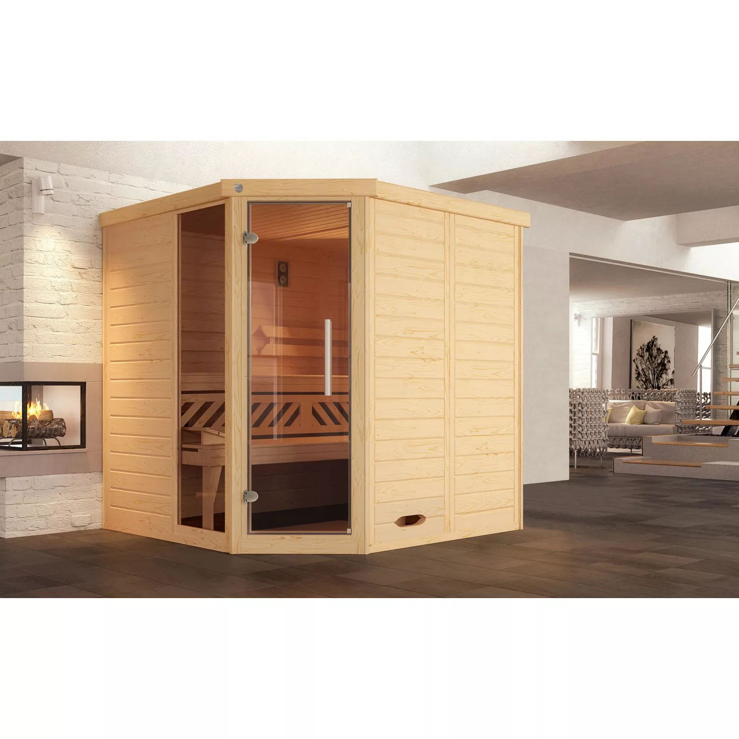 Weka Massivholzelementsauna Kemi Eck 1 Glastür/Fenster günstig online kaufen