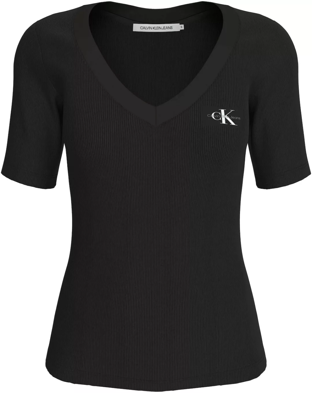 Calvin Klein Jeans T-Shirt WOVEN LABEL RIB V-NECK TEE mit Logomarkenpatch günstig online kaufen