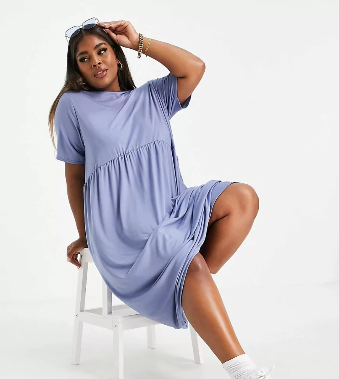 Yours – Maxi-T-Shirt-Kleid in Blau günstig online kaufen