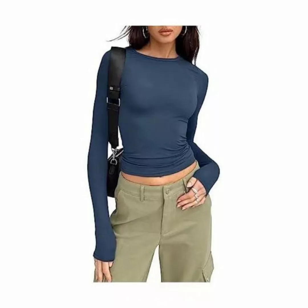 jalleria Longsleeve Einfarbiges Slim-Fit-Pullover-T-Shirt für Damen, Shirt- günstig online kaufen