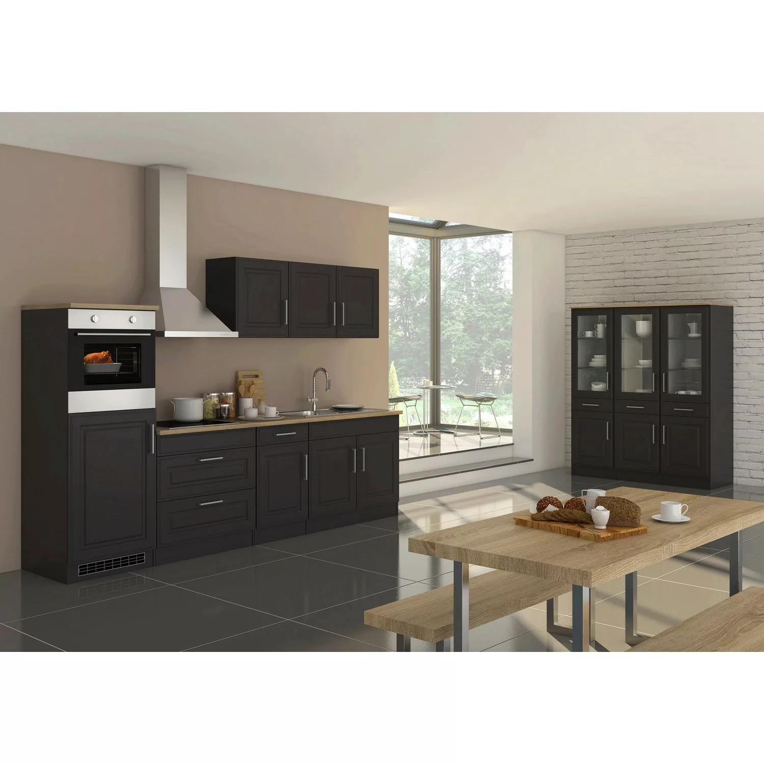 Held Möbel Küchenzeile Rom 290 cm Landhaus Grau Matt mit E-Geräten günstig online kaufen