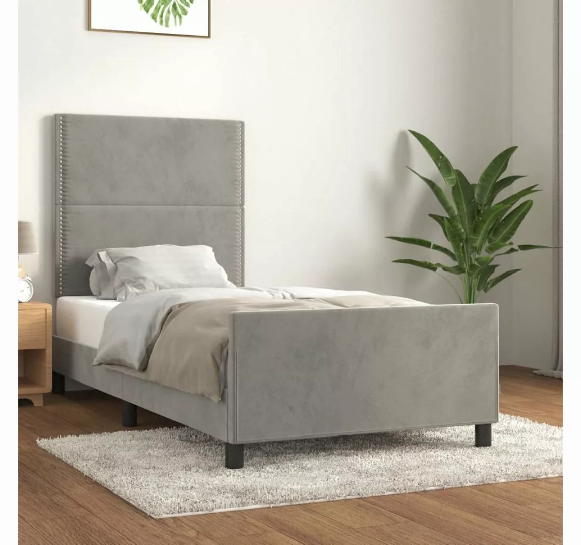 furnicato Bett Bettgestell mit Kopfteil Hellgrau 100x200 cm Samt günstig online kaufen