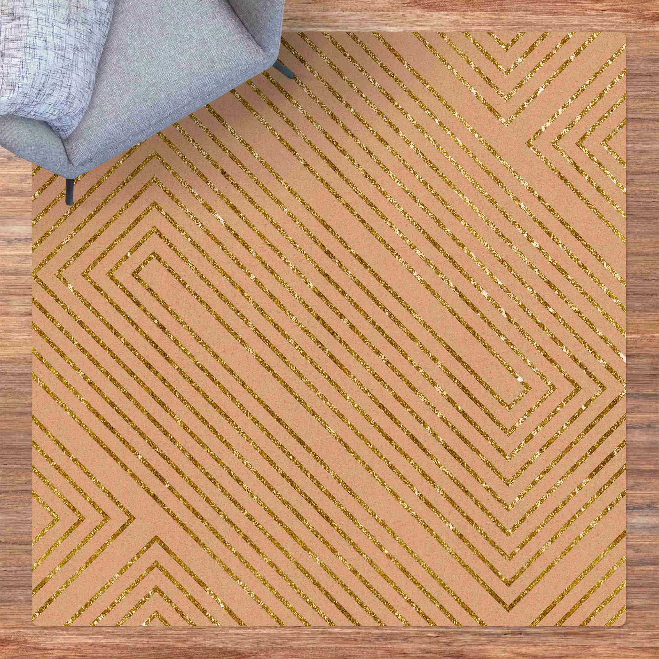 Kork-Teppich Symmetrische Geometrie Gold günstig online kaufen