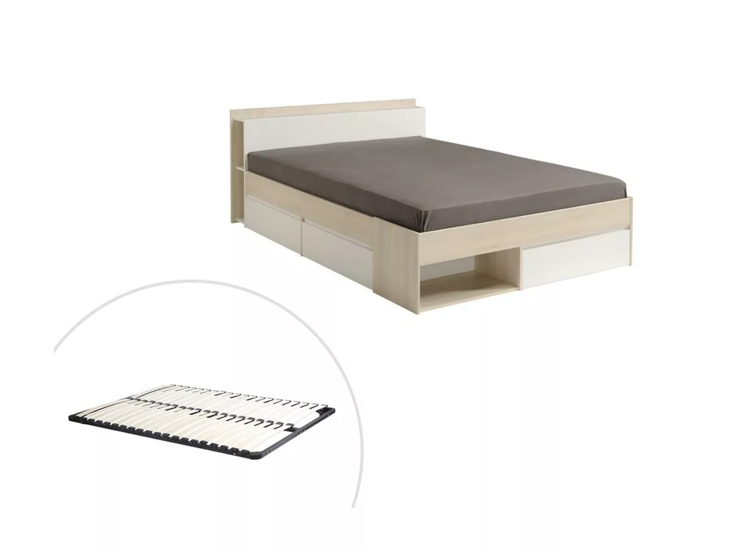 PARISOT Bett mit Stauraum & Schubladen + Lattenrost - 160 x 200 cm - Weiß & günstig online kaufen
