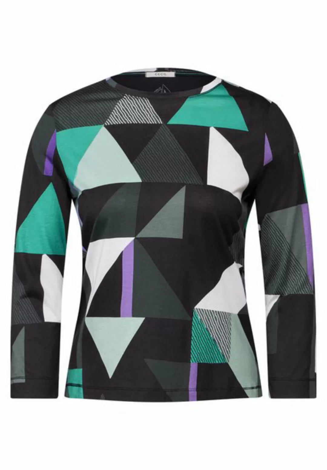 Cecil Langarmshirt - Geometrisches Muster, Rundhalsausschnitt, 3/4-Ärmel günstig online kaufen