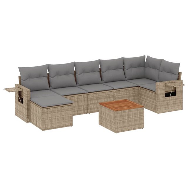 vidaXL Sofaelement 8-tlg. Garten-Sofagarnitur mit Kissen Beige Poly Rattan günstig online kaufen