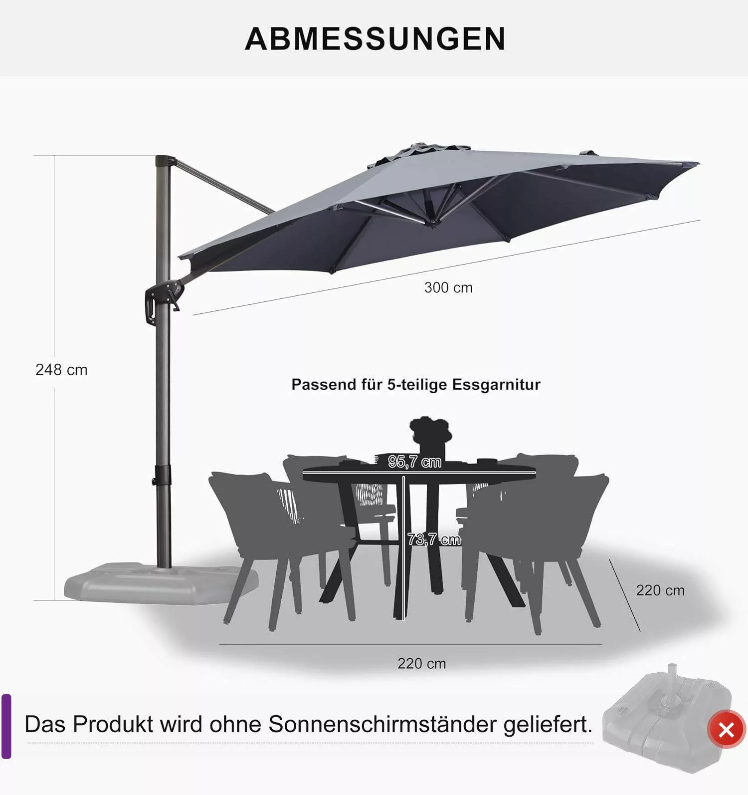 PURPLE LEAF Ampelschirm Runder Terrassenschirm, Alu günstig online kaufen