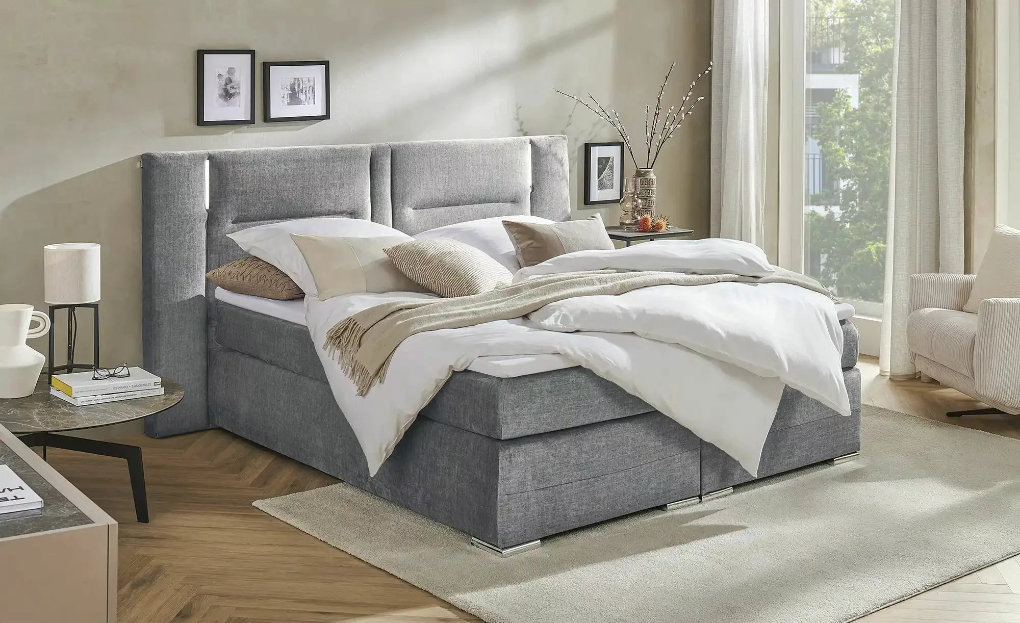 uno Boxspringbett  Aston ¦ grau ¦ Maße (cm): B: 193 H: 120 Betten > Einzelb günstig online kaufen