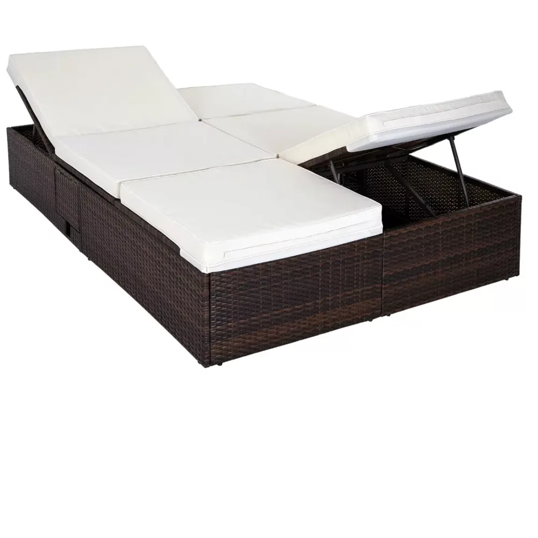 Polyrattan Sonnenliege Braun/Creme 196x116x38cm günstig online kaufen