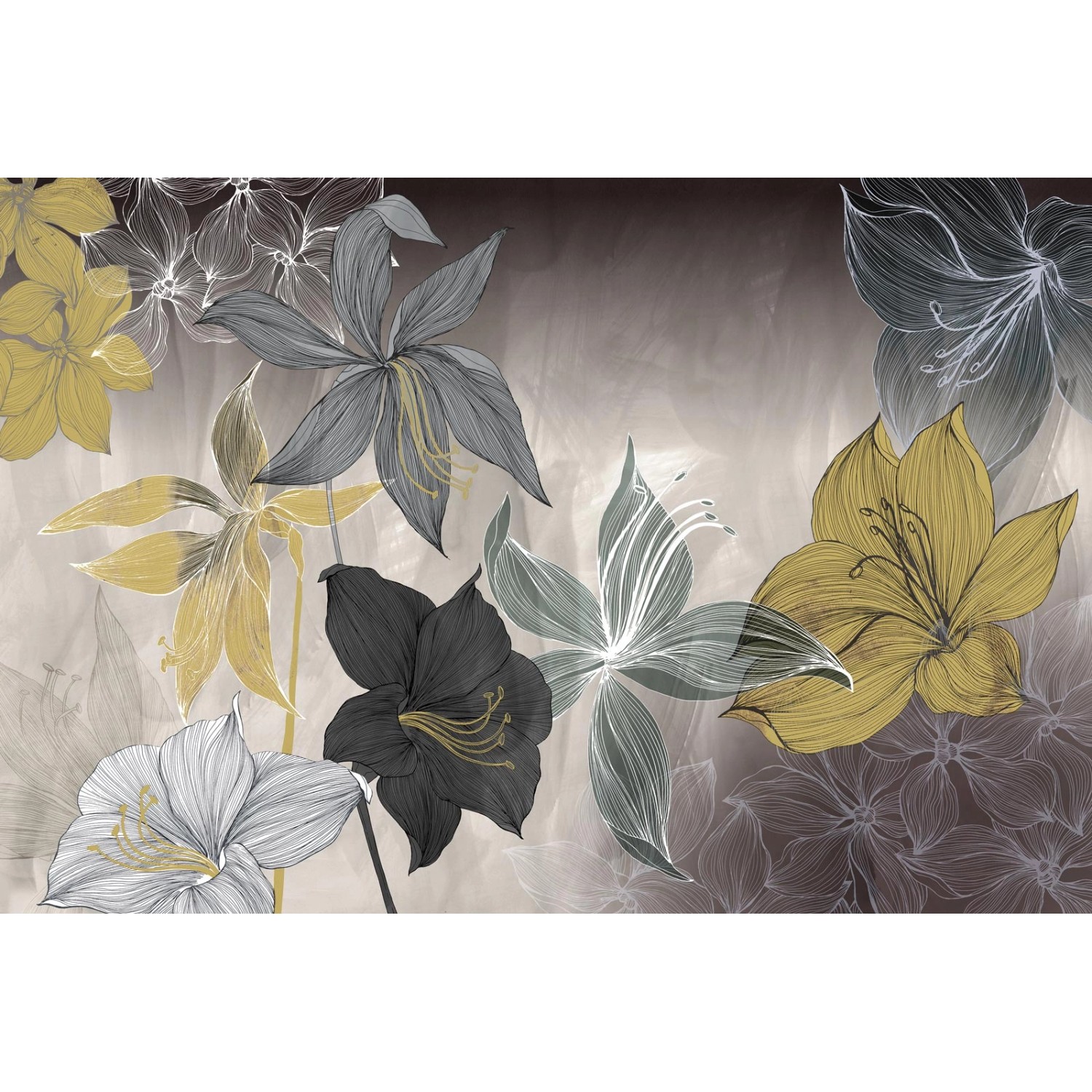 Bricoflor Lilien Tapete Grafisch Vlies Fototapete mit Blumen in Grau Gold I günstig online kaufen