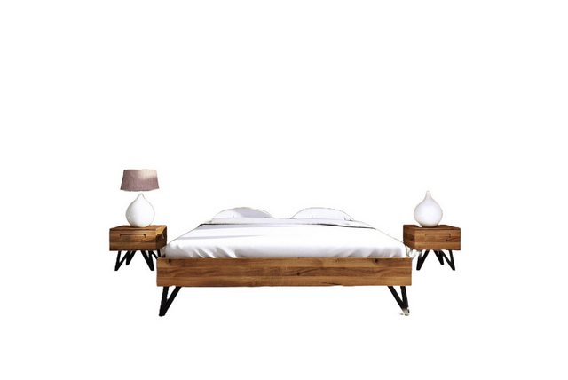 Natur24 Einzelbett Bett Rolo 3 in 120x200cm Wildeiche massiv Metallbeine oh günstig online kaufen