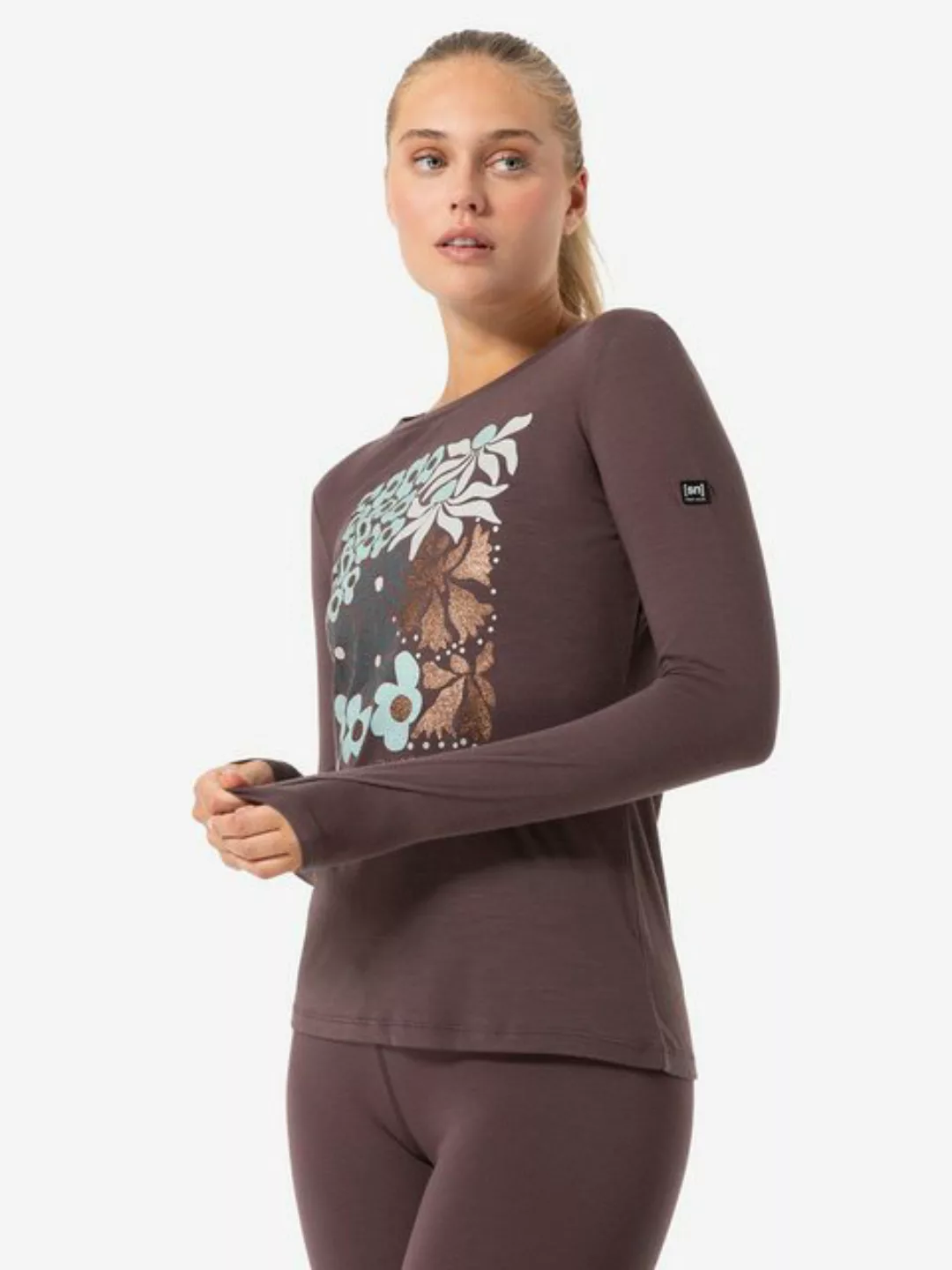 SUPER.NATURAL Langarmshirt für Damen, Merino MAT IS Blumen Motiv, bunt günstig online kaufen