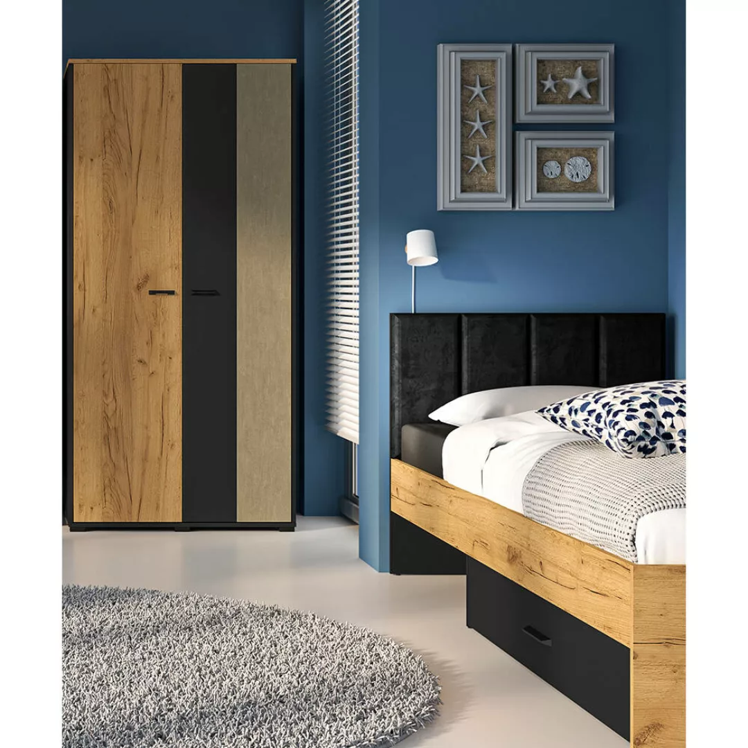 Jugendzimmer Set 2-teilig CASPER-131 mit Bett 90x200cm in schwarz, braun günstig online kaufen