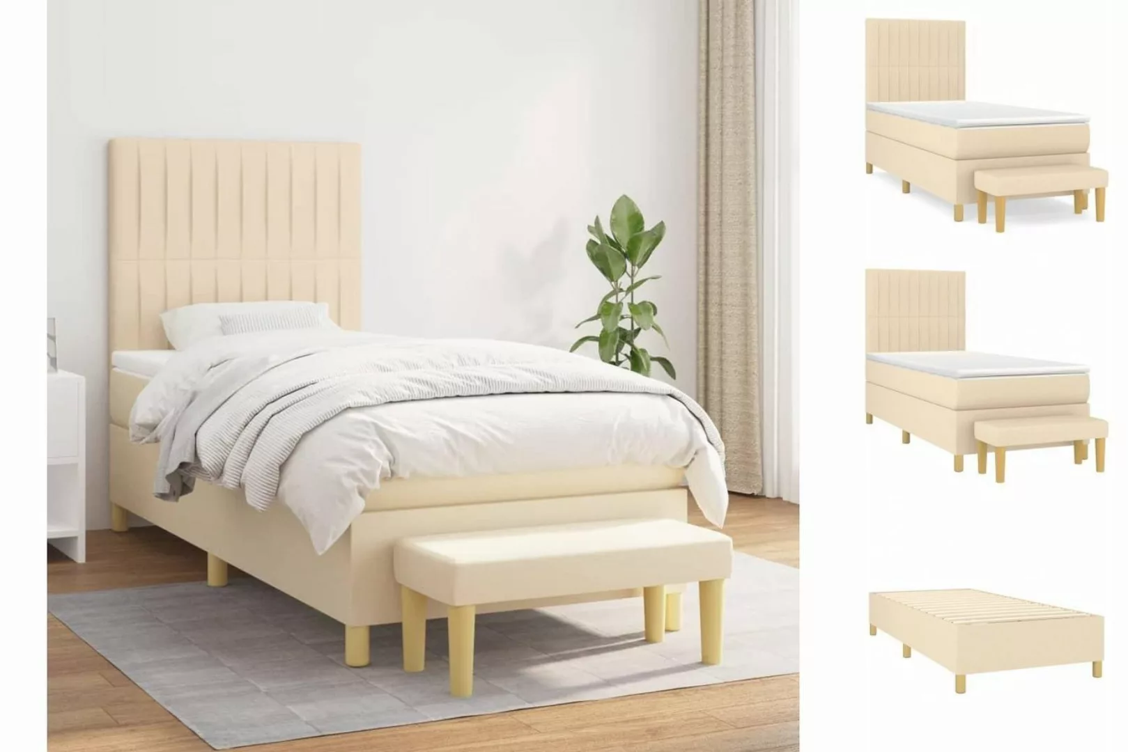 vidaXL Boxspringbett Boxspringbett mit Matratze Creme 80x200 cm Stoff Bett günstig online kaufen