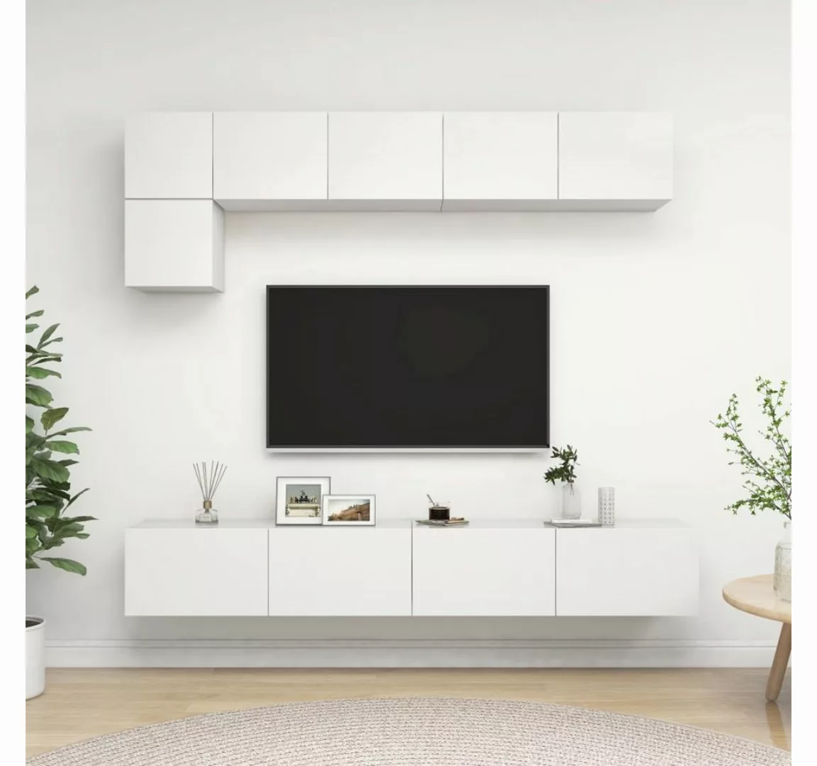 vidaXL Kleiderschrank 5-tlg TV-Schrank-Set Weiß Spanplatte günstig online kaufen