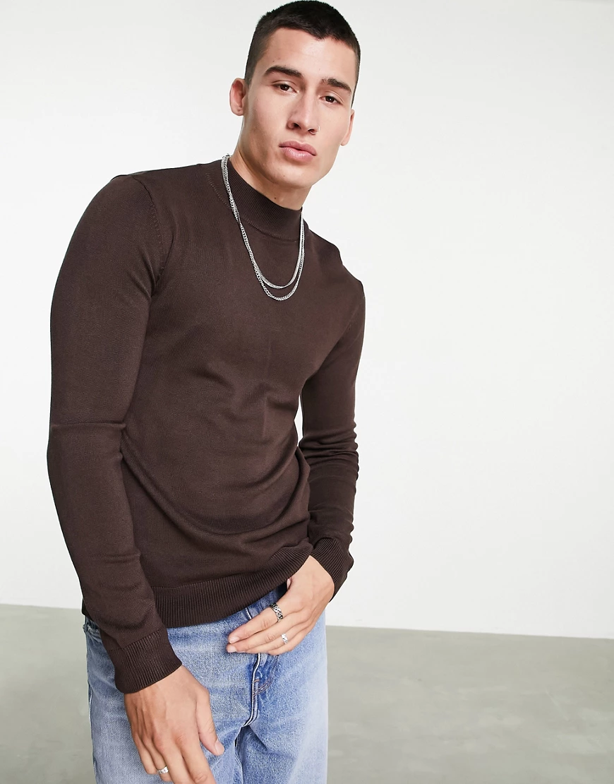 Pull&Bear – Pullover mit Stehkragen in Braun günstig online kaufen