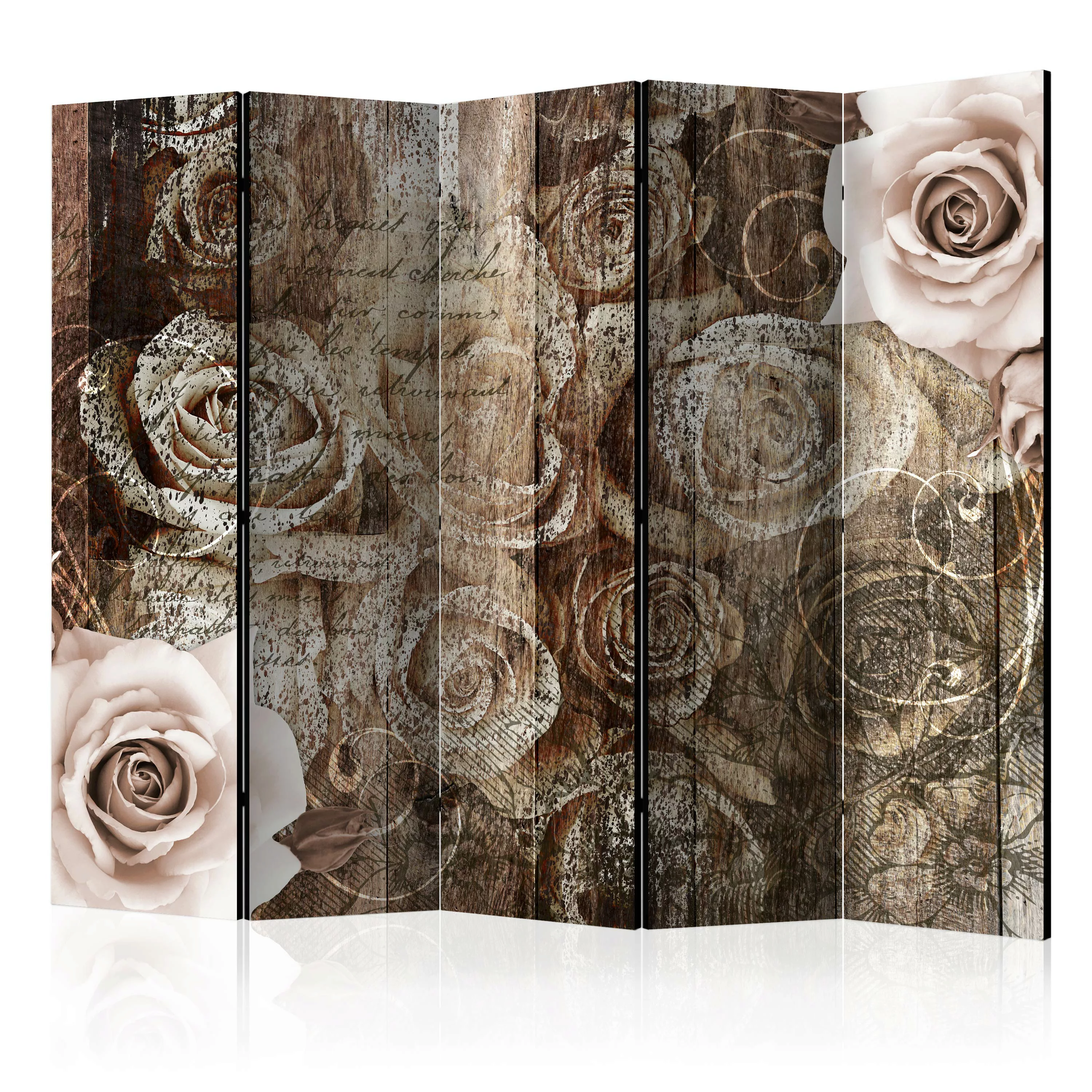 5-teiliges Paravent - Old Wood & Roses Ii [room Dividers] günstig online kaufen