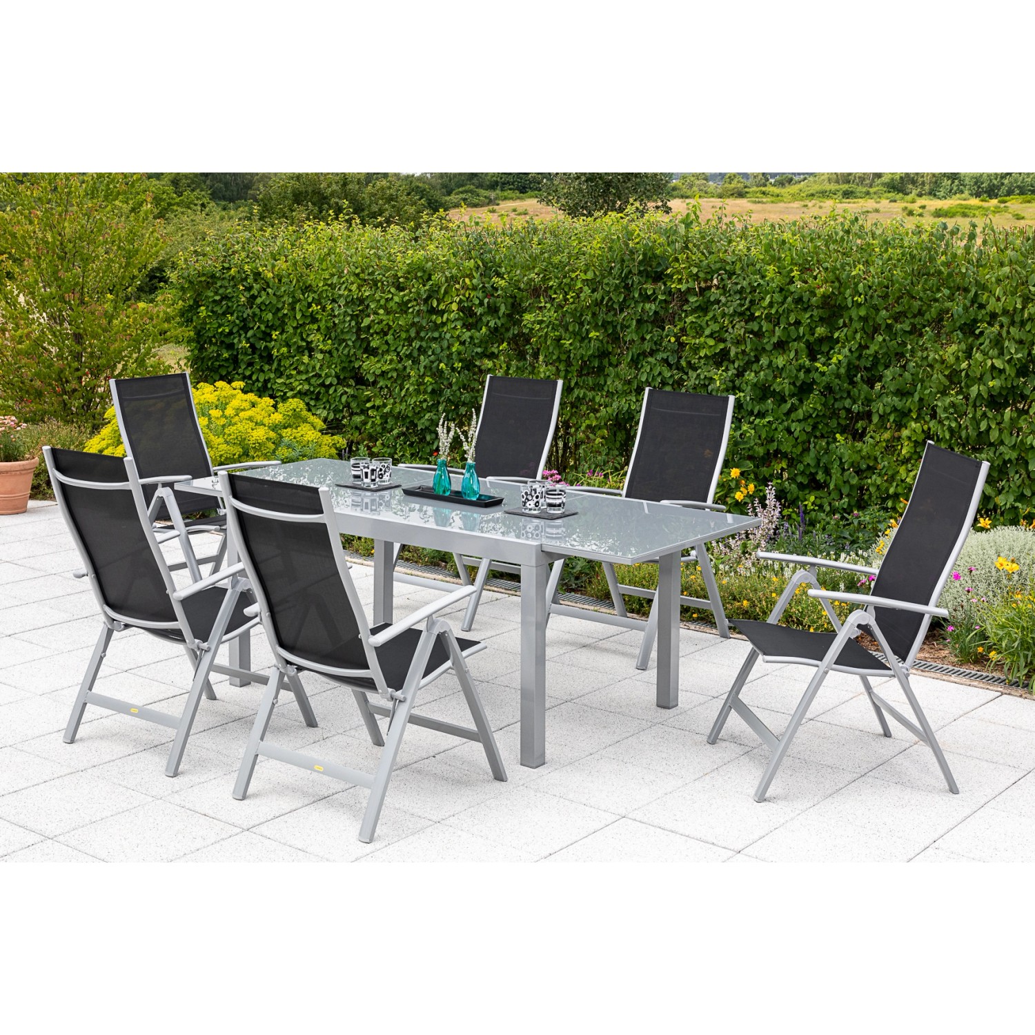 Merxx Carrara Set 7-tlg 6 Klappsessel Auszieh-Gartentisch 150 (220)x90cm Sc günstig online kaufen