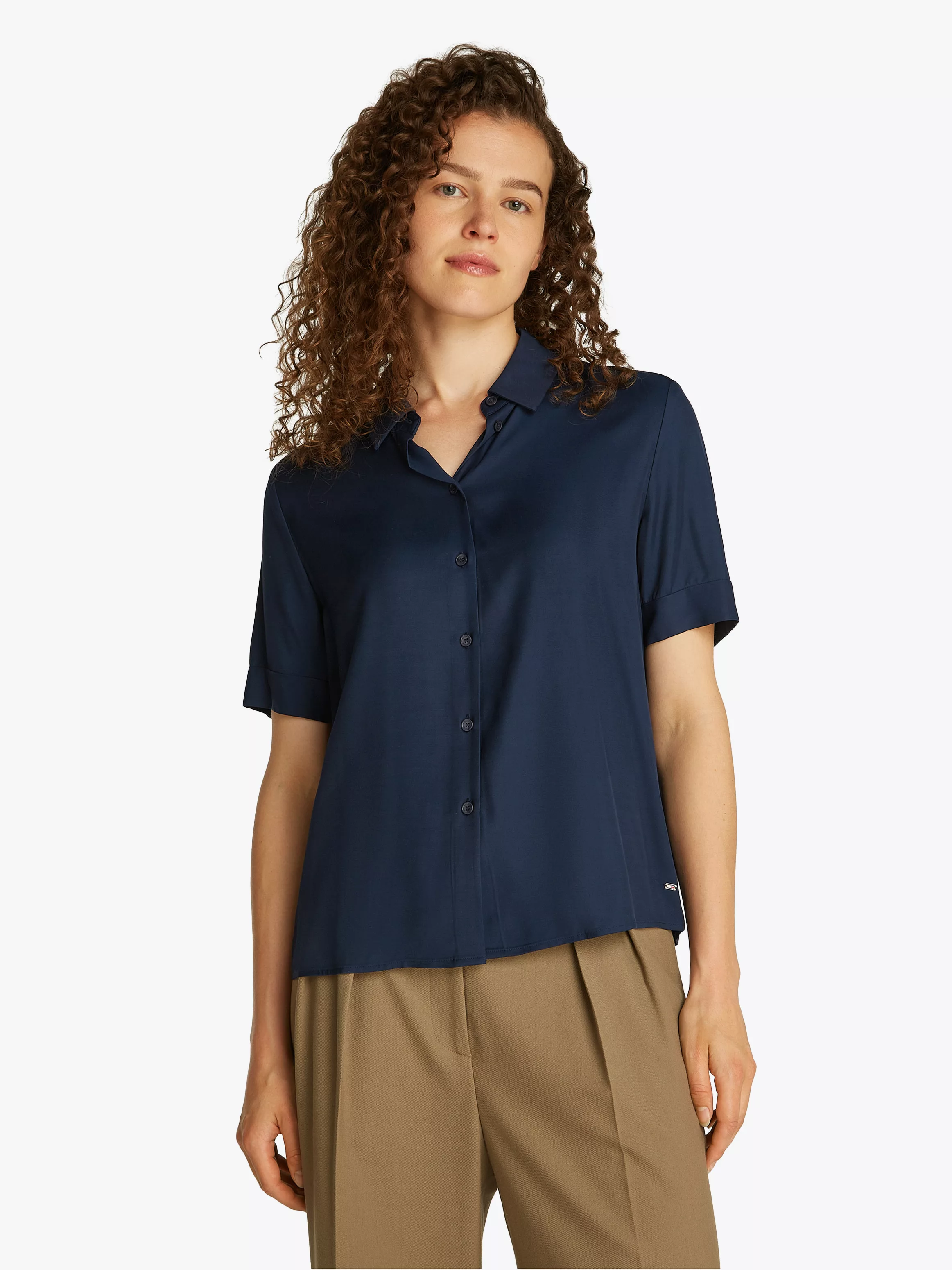 Tommy Hilfiger Kurzarmshirt "SOFT VISCOSE S/S SHIRT", in Unifarbe, mit Meta günstig online kaufen