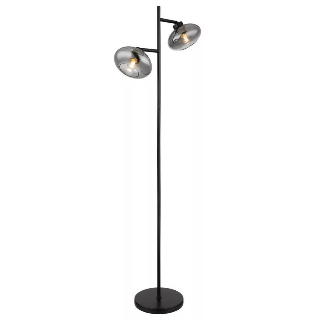 Globo Stehlampe Shaun 2-flammig Schwarz matt-Rauchfarben 480 x 250 x 1500 m günstig online kaufen