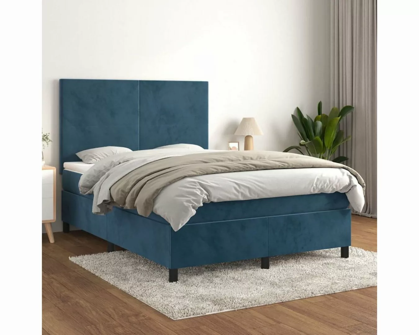 DOTMALL Bettgestell Boxspringbett mit Matratze Dunkelblau 140x190 cm Samt günstig online kaufen