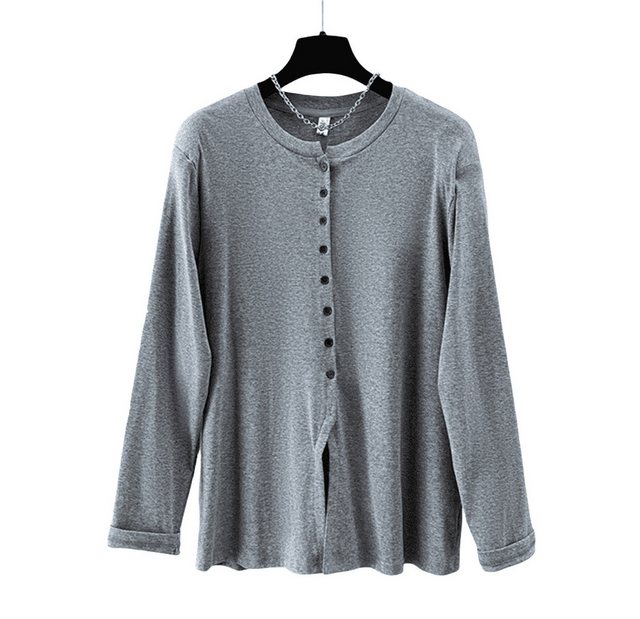 YRIIOMO Strickpullover Graues M-T-Shirt mit langen Ärmeln für Damen, Herbst günstig online kaufen