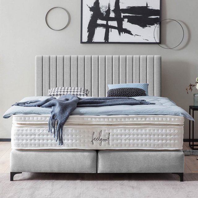 BettCo Boxspringbett Paris (in Hellgrau Webstoff, 140 x 200 cm), Pfeifenste günstig online kaufen