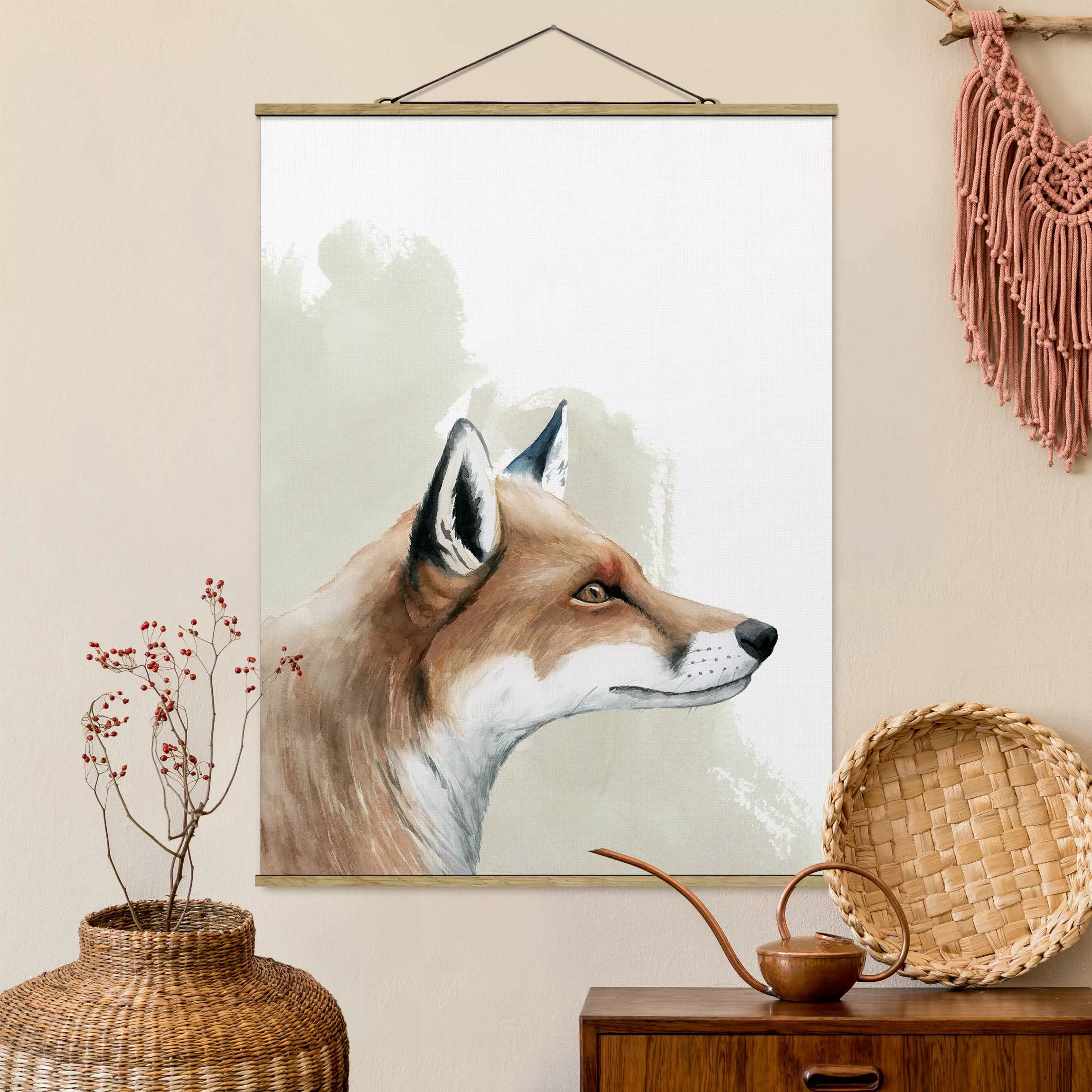 Stoffbild Tiere mit Posterleisten - Hochformat Waldfreunde - Fuchs günstig online kaufen