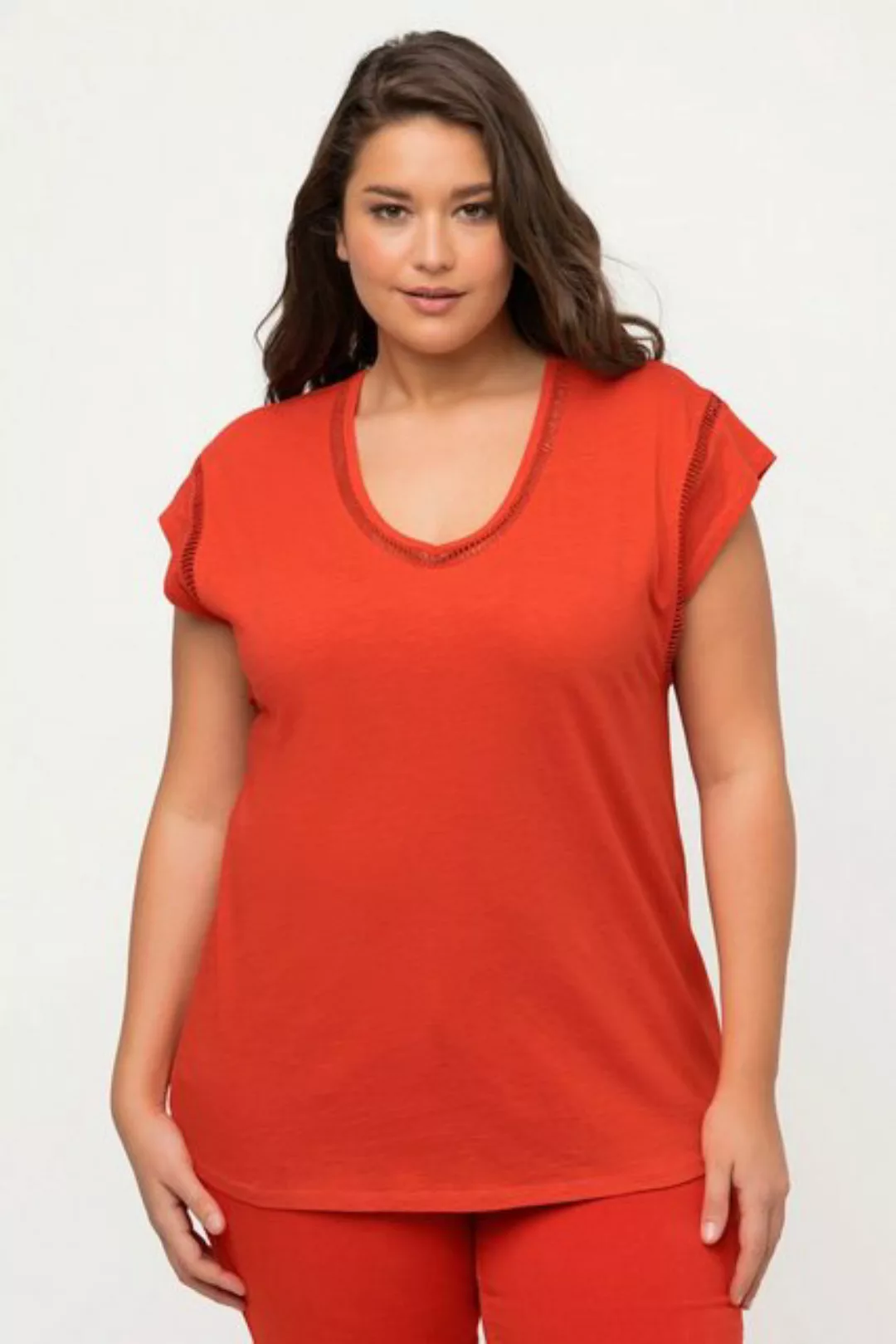 Ulla Popken Rundhalsshirt T-Shirt Oversized V-Ausschnitt Halbarm günstig online kaufen