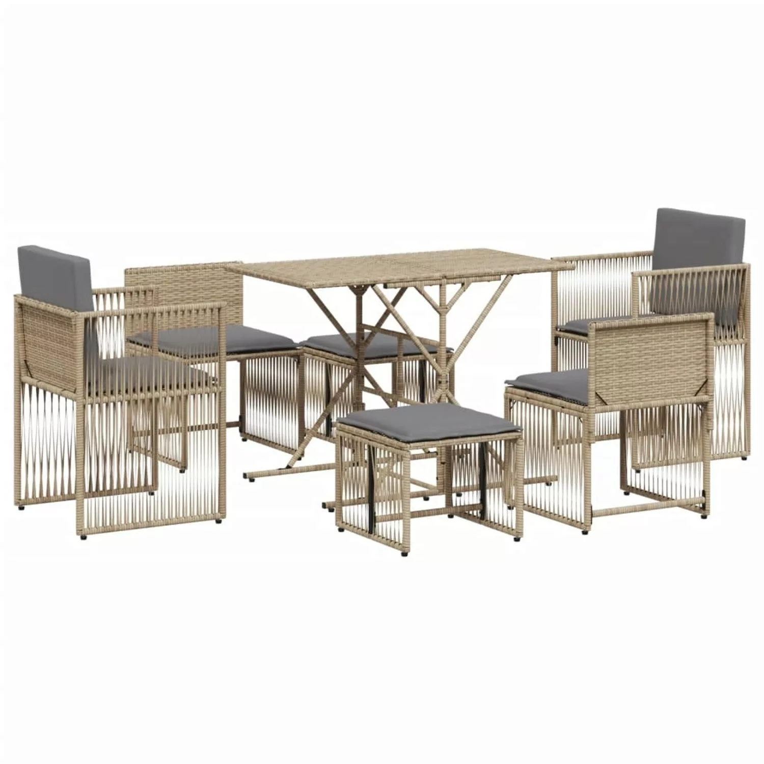 vidaXL 7-tlg Garten-Essgruppe mit Kissen Beige Poly Rattan Modell 46 günstig online kaufen