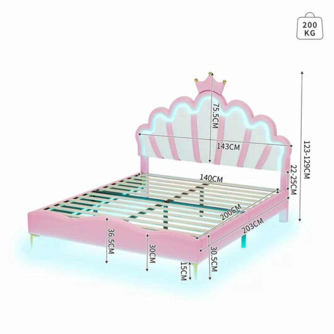 Ulife Polsterbett LED Kinderbett Einzelbett mit krone-Form Prinzessinnenbet günstig online kaufen