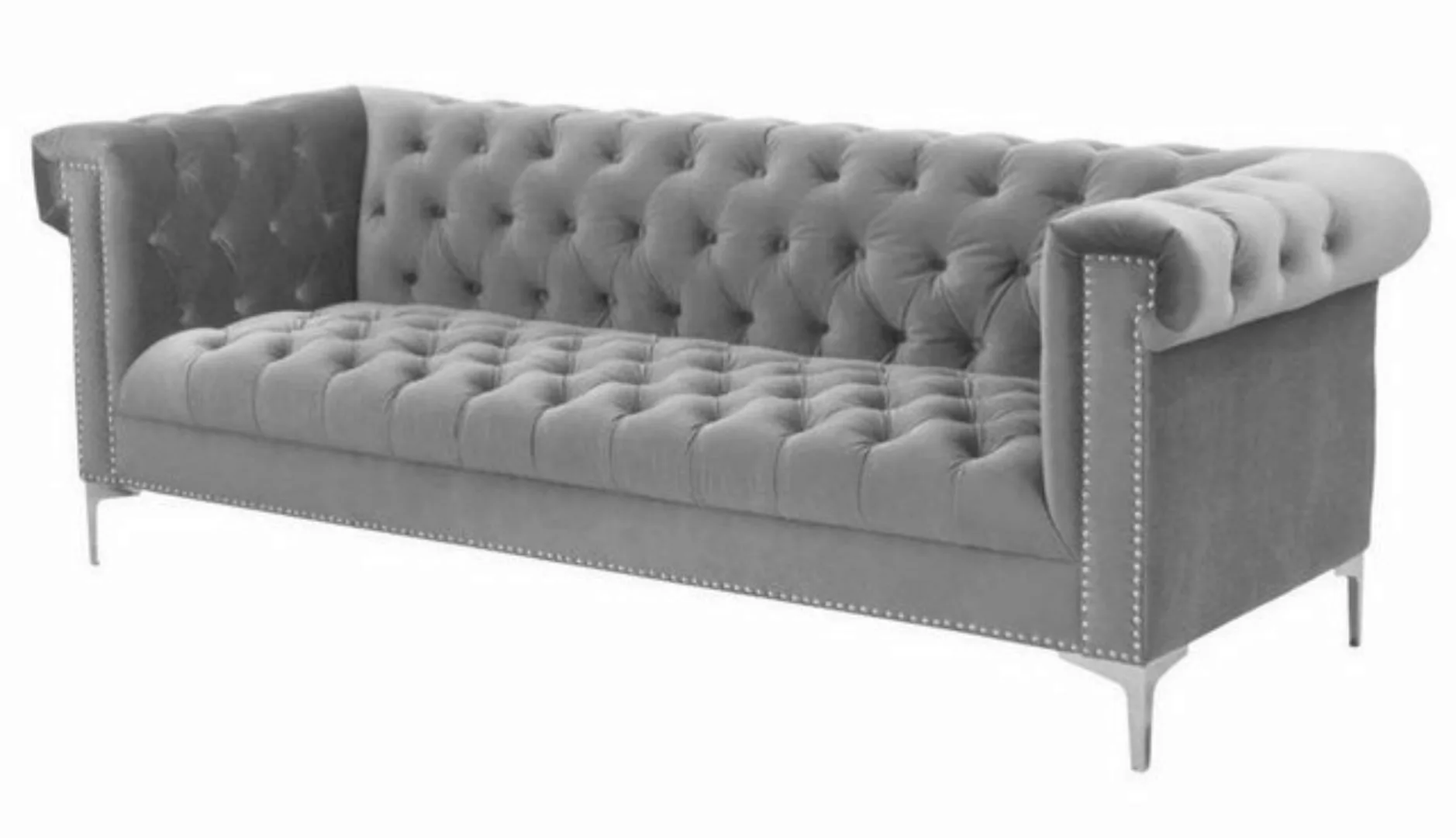 JVmoebel Chesterfield-Sofa, Grau Chesterfield Dreisitzer Stoff Wohnzimmer D günstig online kaufen