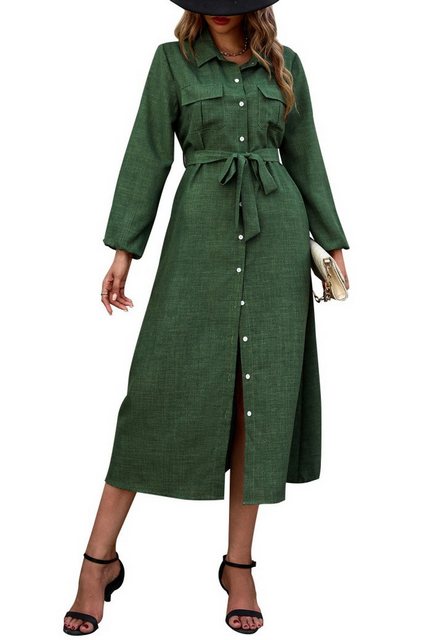 SEGUEN Sommerkleid Langärmeliges Kleid mit Revers in Uni-Farbe (Elegantes u günstig online kaufen