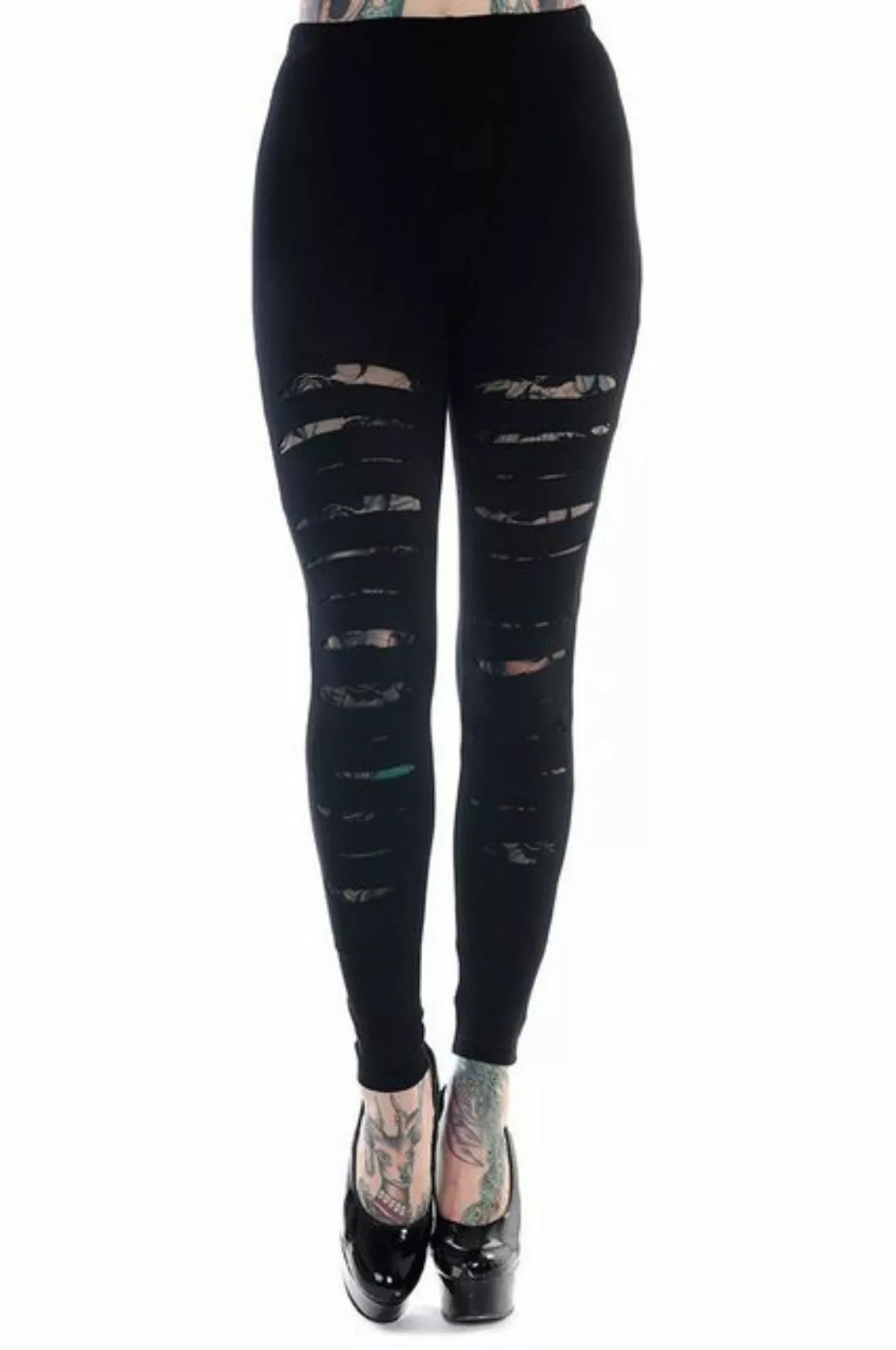 Banned Leggings Black Slashed Gothic Spitze Mesh Netz Distressed günstig online kaufen