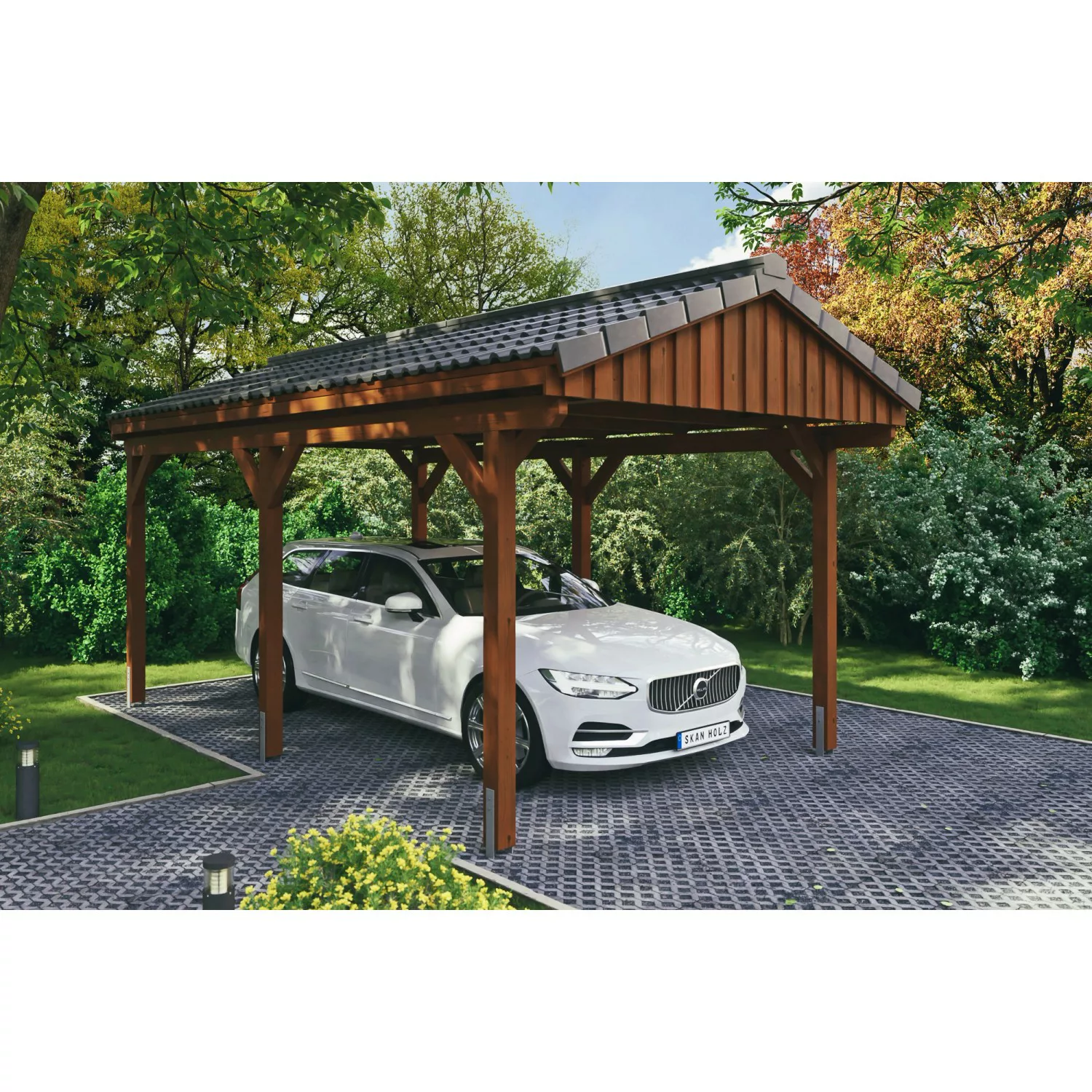 Skan Holz Carport Fichtelberg 317 cm x 566 cm Dachlattung Nussbaum günstig online kaufen