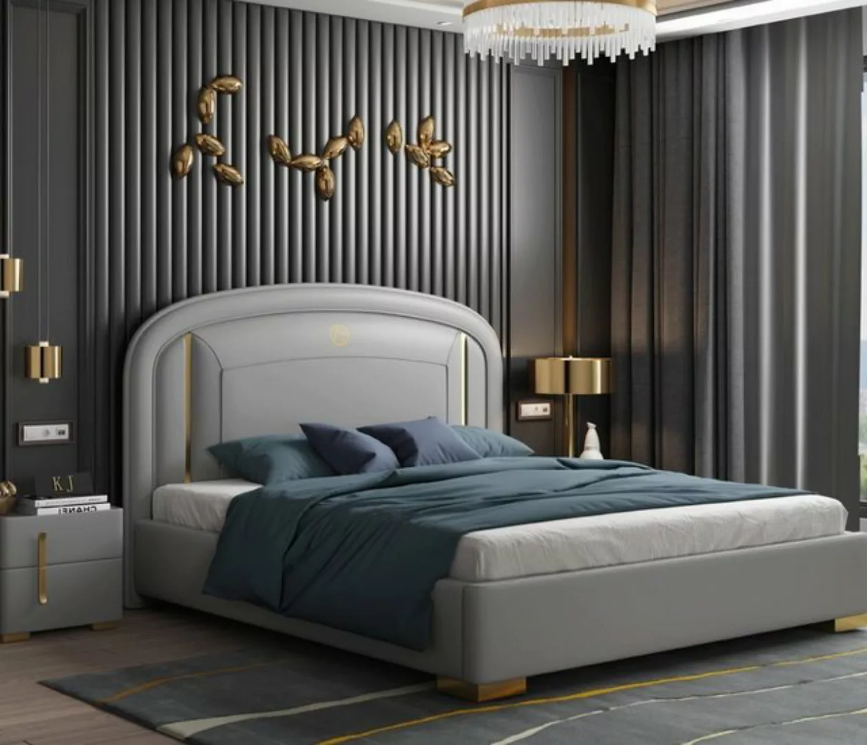 JVmoebel Bett, Modernes Design Bett 180x200 Samt Hotel Metall Betten Doppel günstig online kaufen