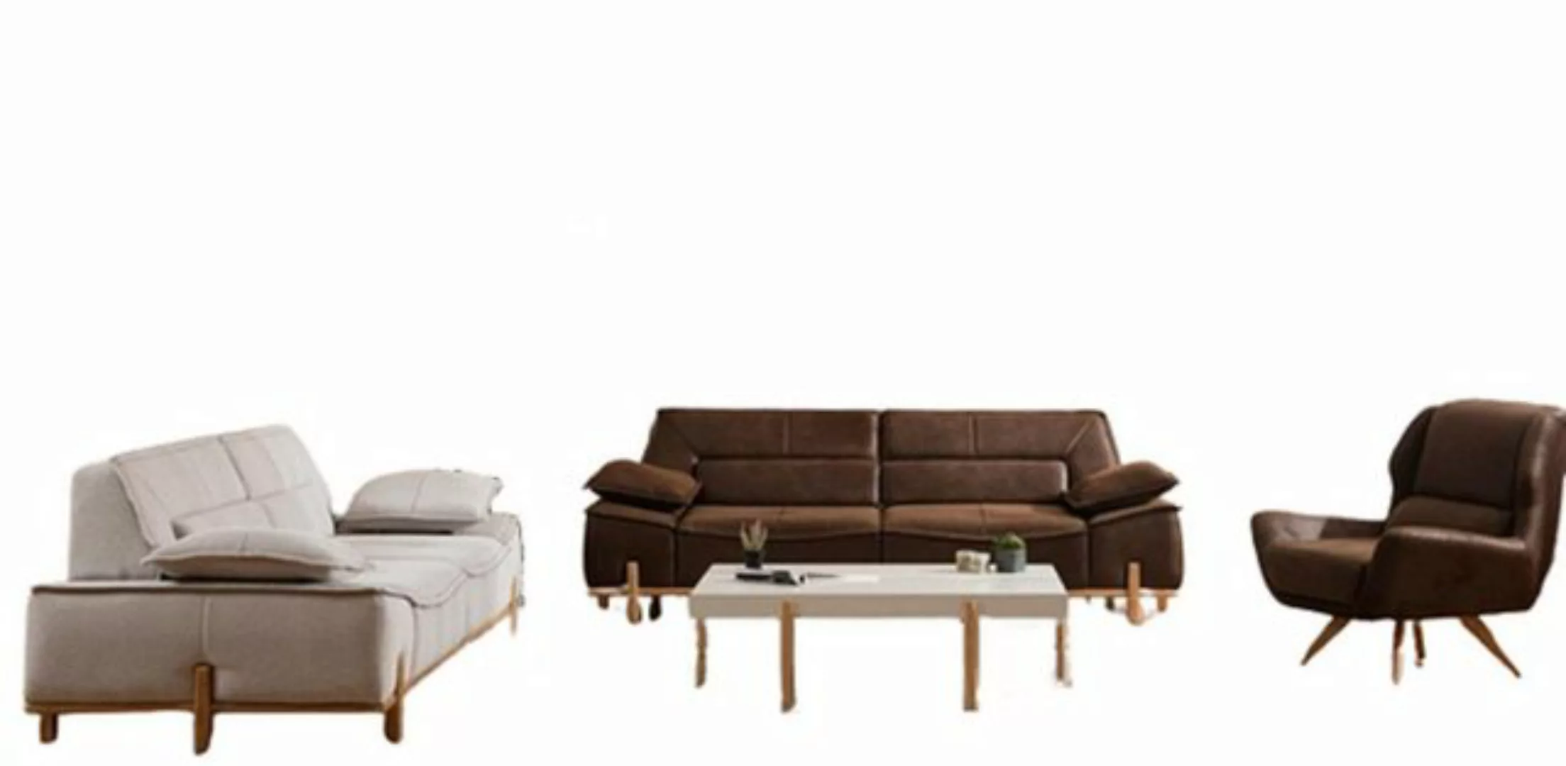 JVmoebel Sofa Komplette Couchgarnitur Dreisitzer Sessel Couch Braun Stoff S günstig online kaufen