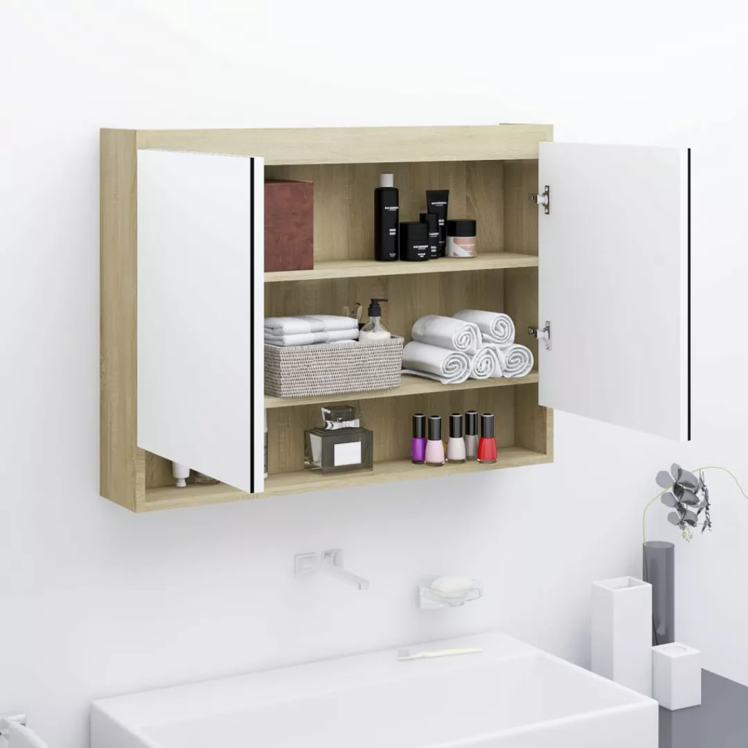 Bad-spiegelschrank 80x15x60 Cm Mdf Weiß Und Eiche-optik günstig online kaufen