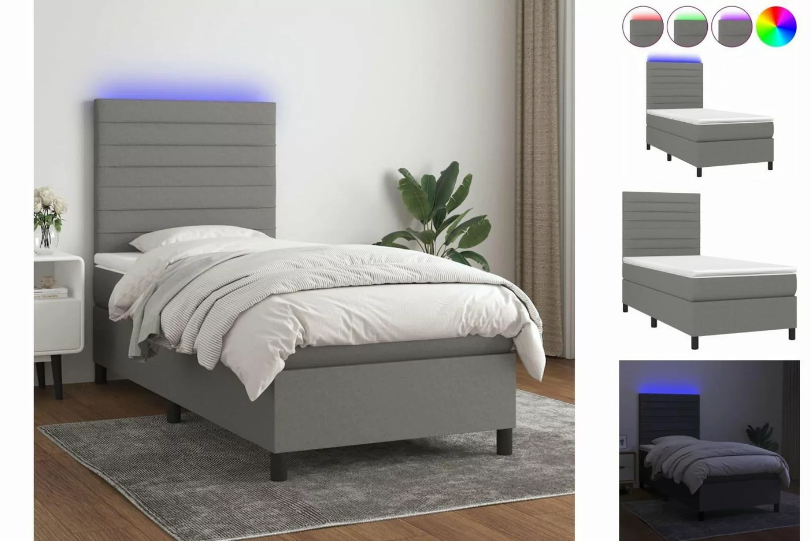 vidaXL Bettgestell Boxspringbett mit Matratze LED Dunkelgrau 90x200 cm Stof günstig online kaufen