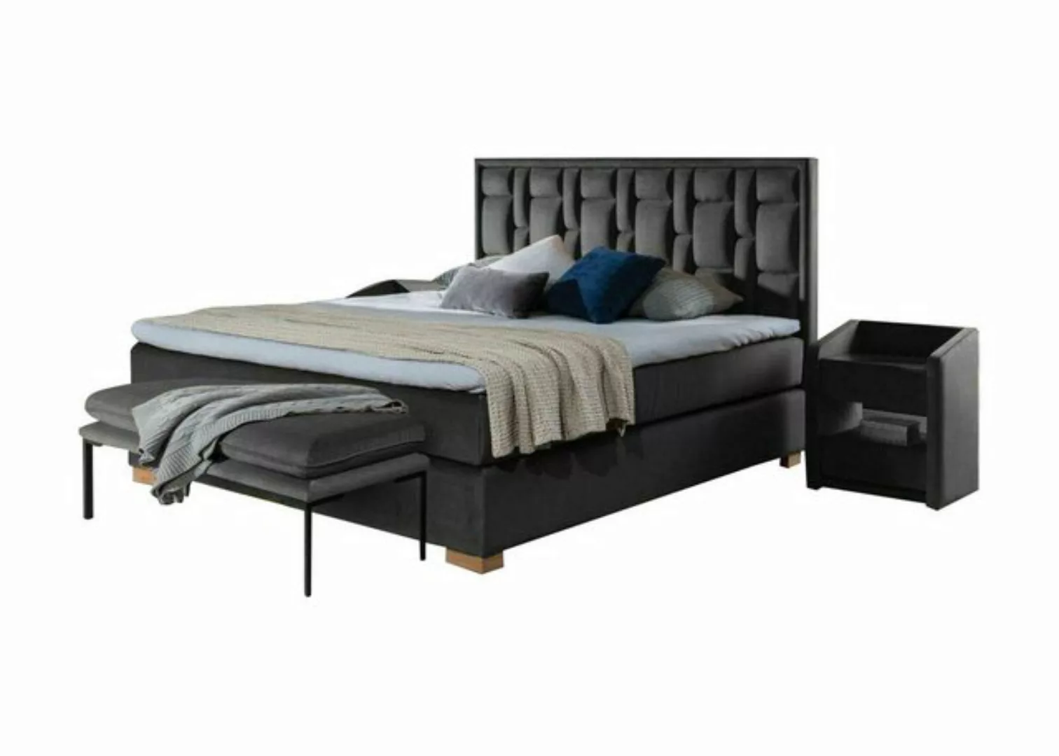 JVmoebel Bett, Luxus Boxspring Bett Schwarz Blaue Betten Schlafzimmer Möbel günstig online kaufen