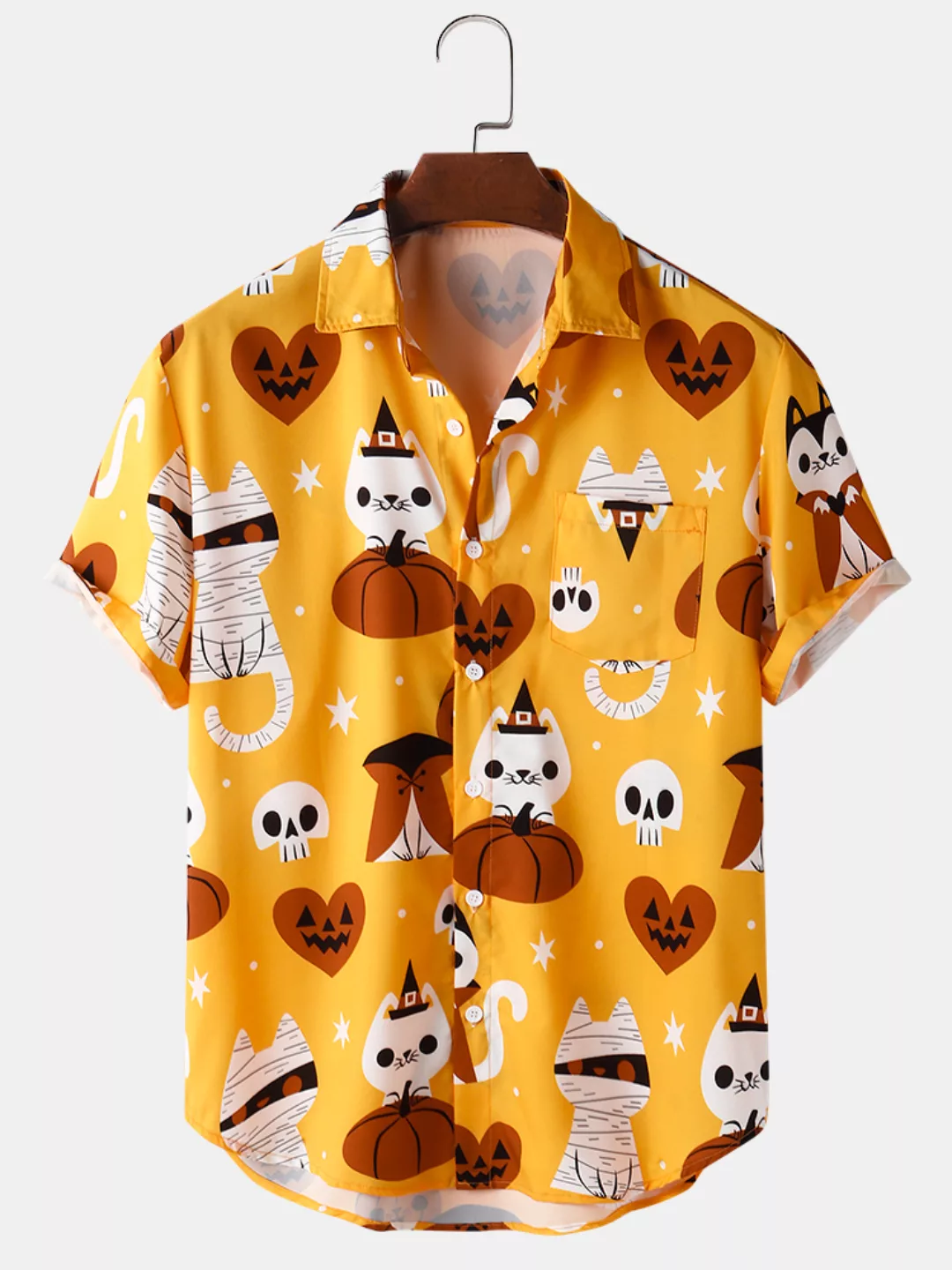 Herren Cartoon Katze & Ghost Print Lustiges Halloween Style Shirt günstig online kaufen