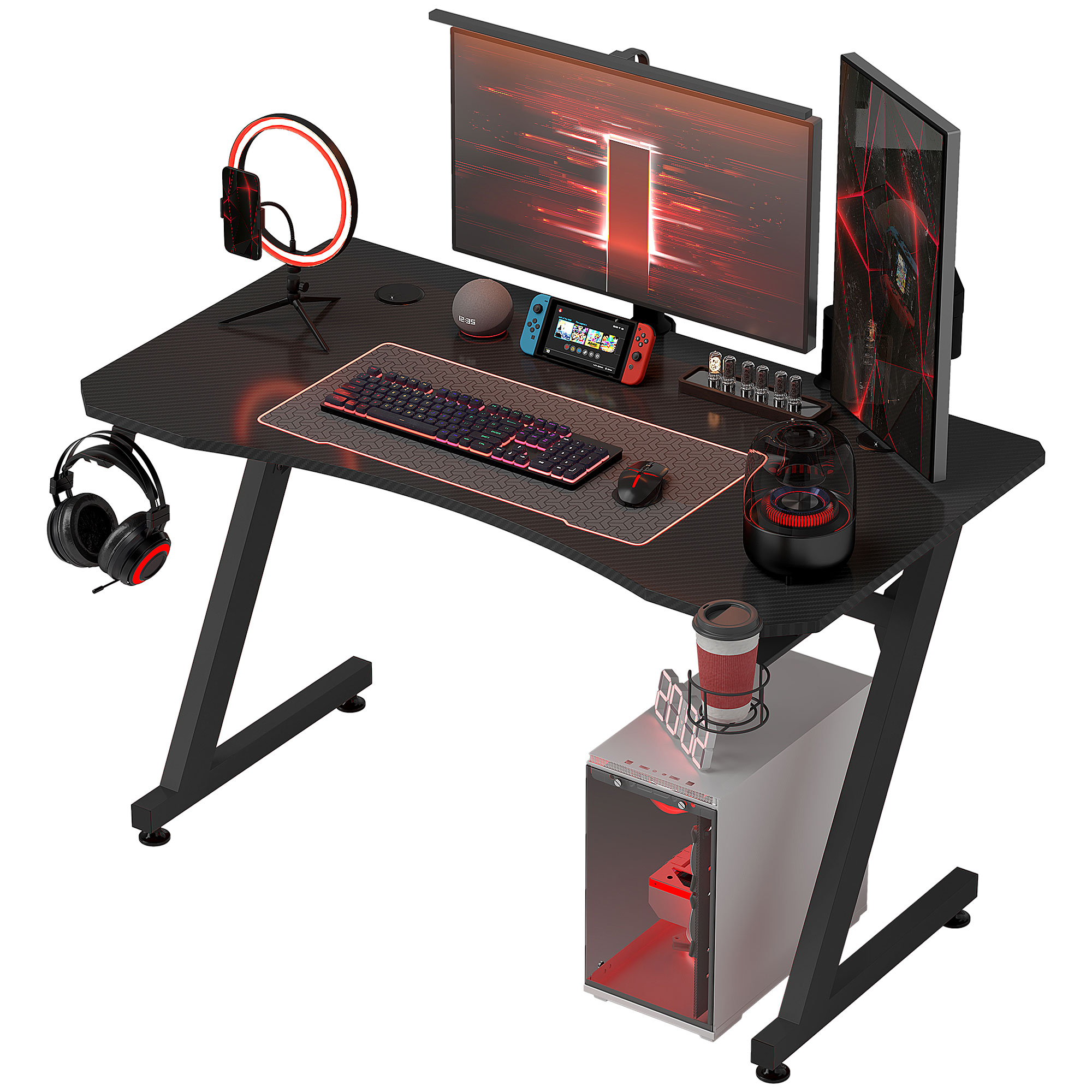 HOMCOM Gaming Schreibtisch 120×60 cm Gamer Schreibtisch mit Kohlefaseroptik günstig online kaufen