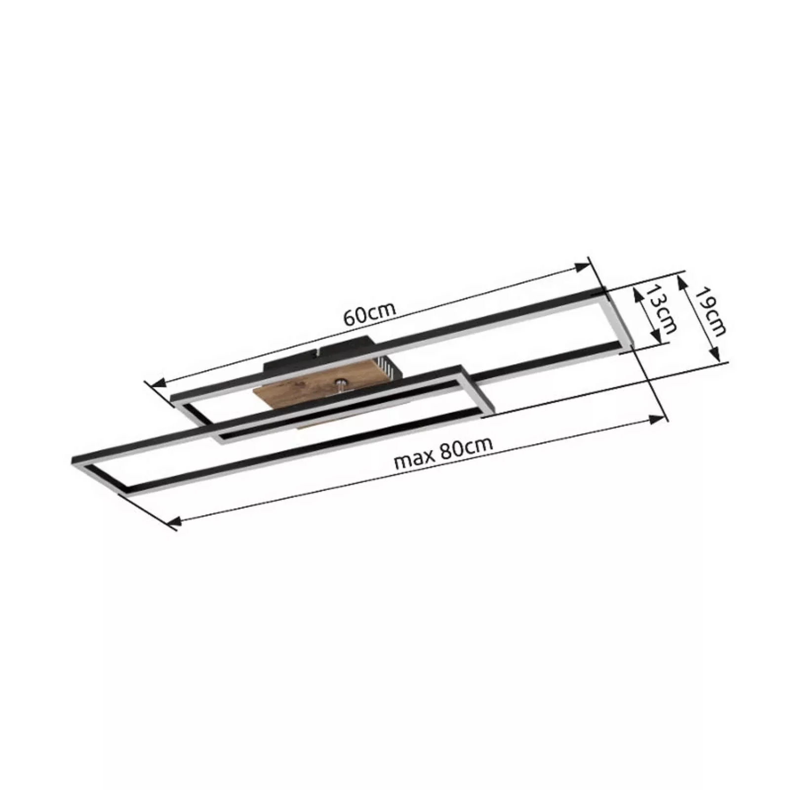 LED-Deckenlampe Dakari, Länge 80 cm, schwarz/holz, 2-flg. günstig online kaufen
