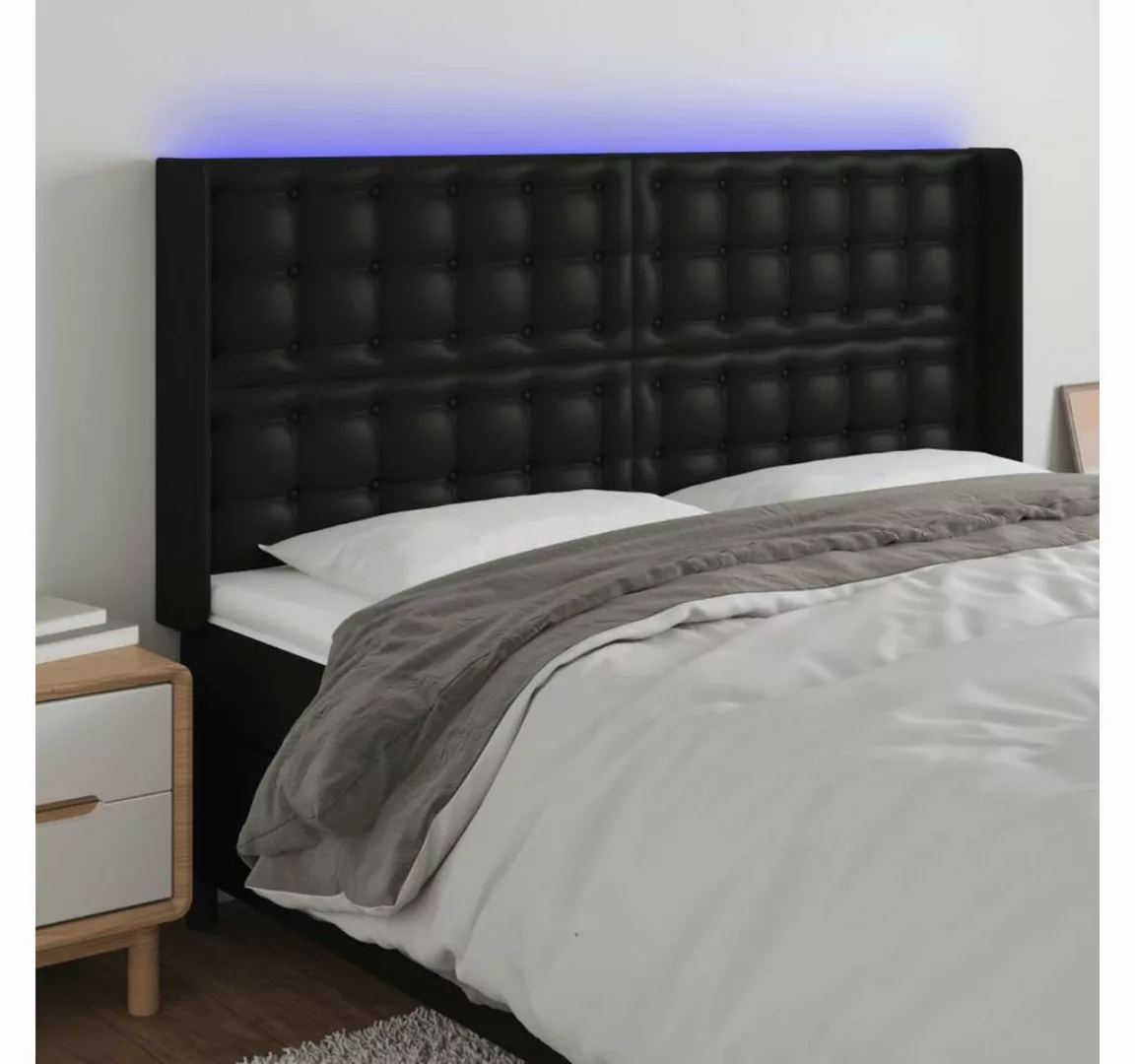 vidaXL Bett, LED Kopfteil Schwarz 203x16x118/128 cm Kunstleder günstig online kaufen