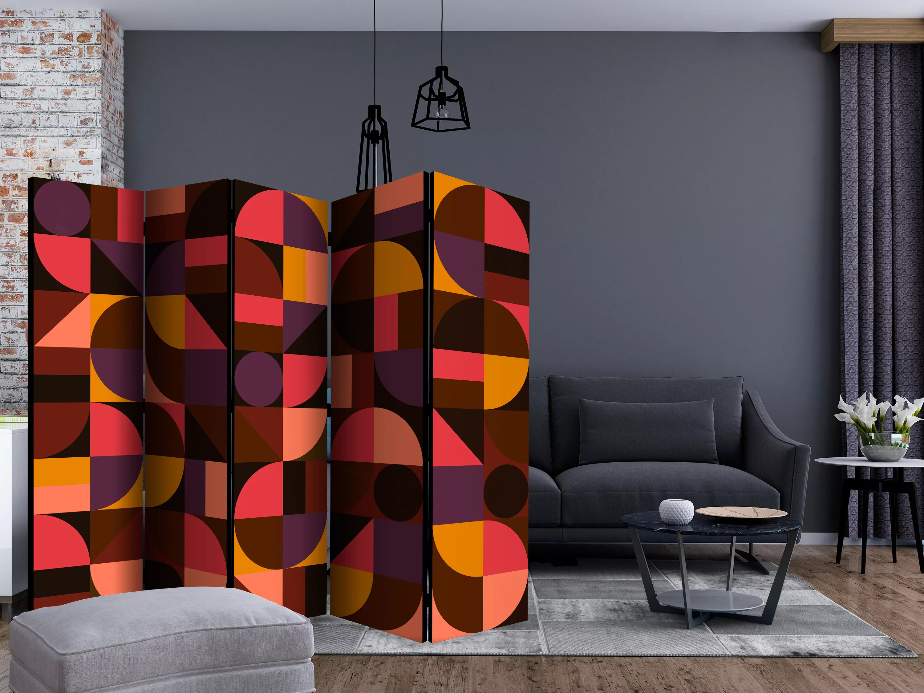 5-teiliges Paravent - Geometric Mosaic (red) Ii [room Dividers] günstig online kaufen