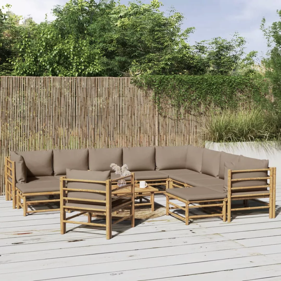 Vidaxl 12-tlg. Garten-lounge-set Mit Kissen Taupe Bambus günstig online kaufen