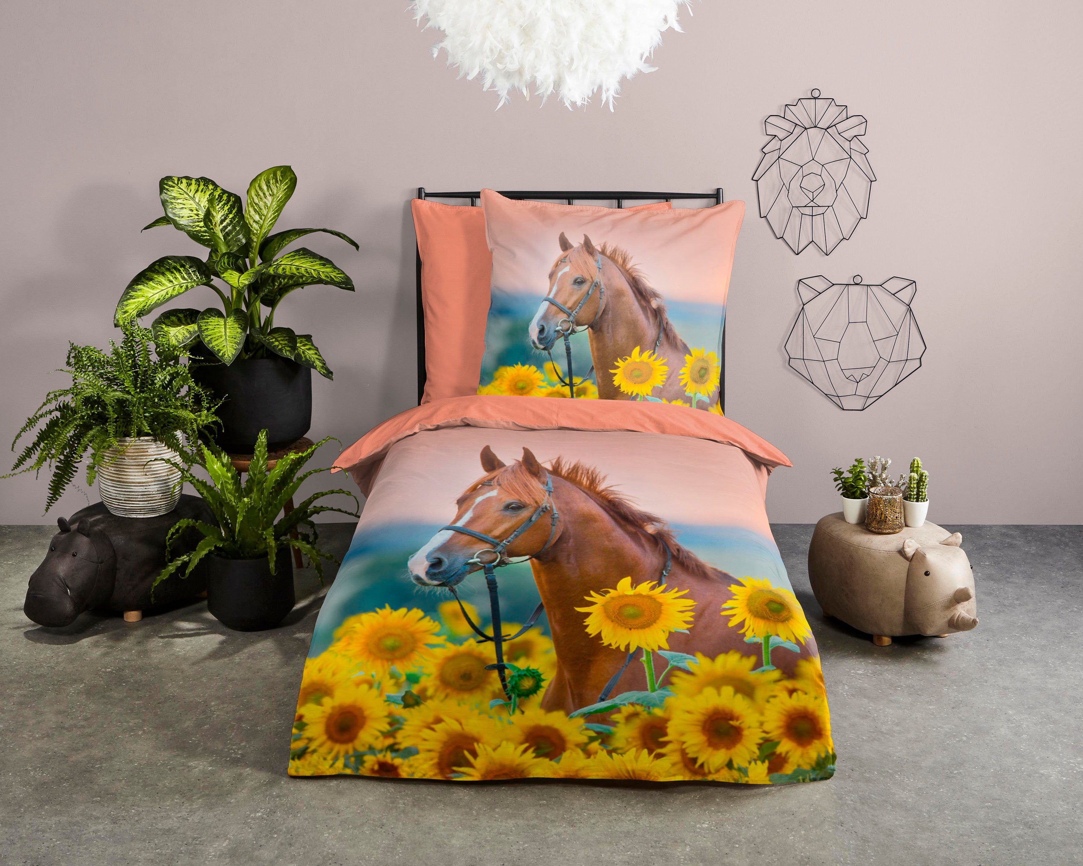 good morning Kinderbettwäsche »Beauty Horse Sunflower«, Baumwolle, 135x200, günstig online kaufen